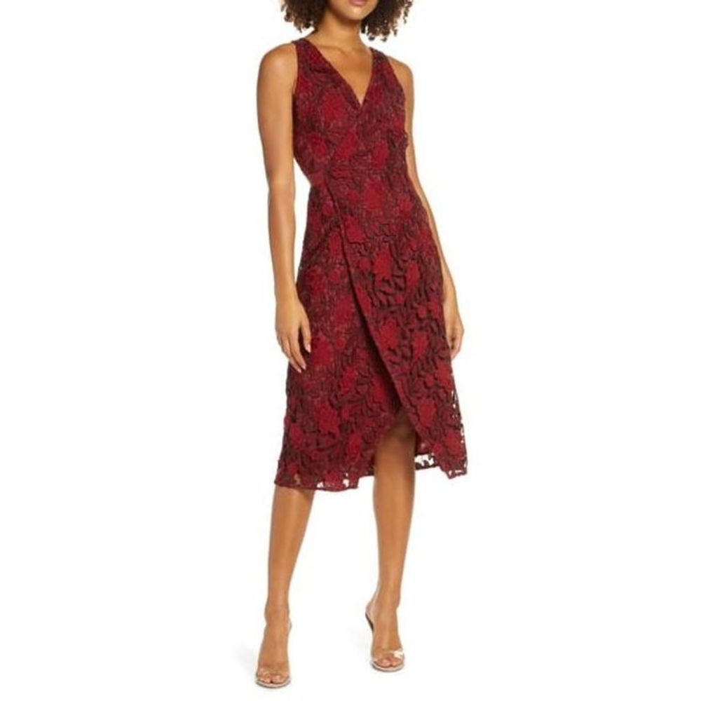 Ali & Jay Small London Lace Wrap Midi Dress NWT Berry Burgundy and Black